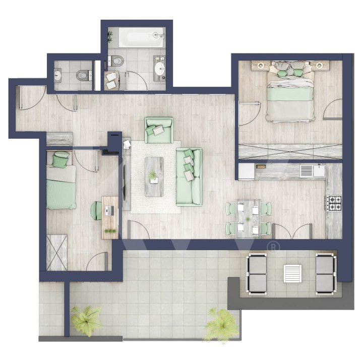 Apartament 3 camere - 2 bai