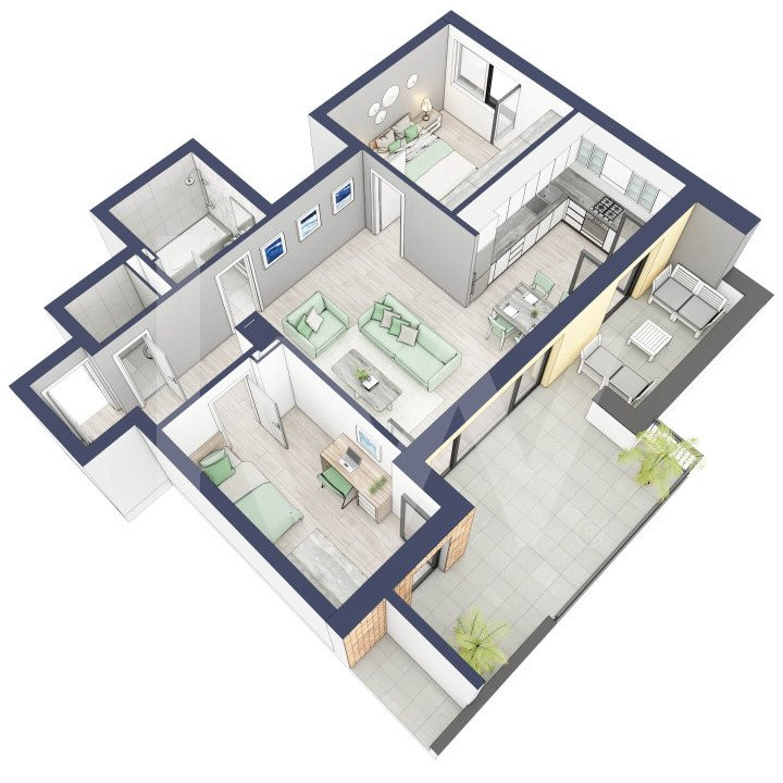 Apartament 3 camere - 2 bai