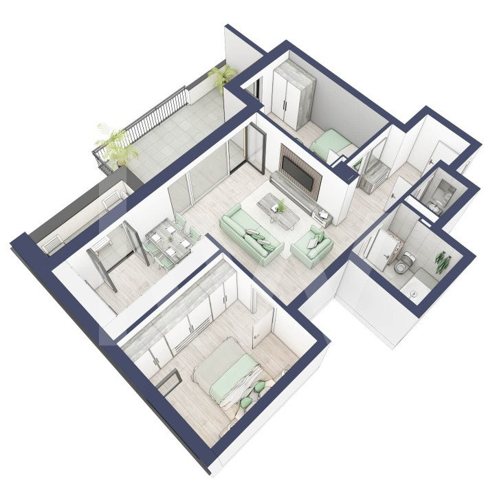 Apartament 3 camere - 2 bai
