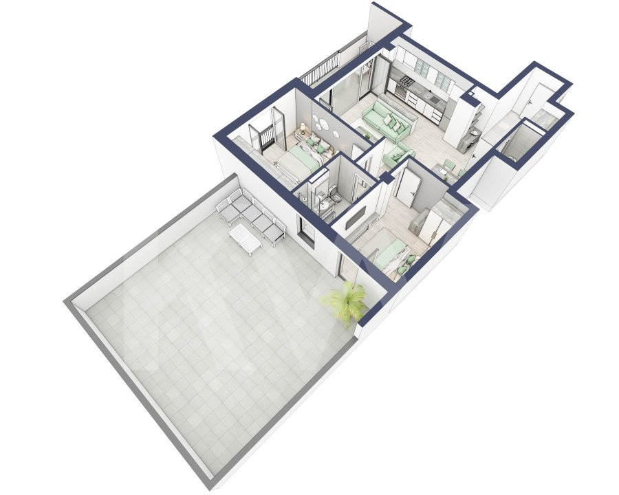 Apartament 3 camere - 2 bai - Terasa 55 mp + Balcon 11,8 mp