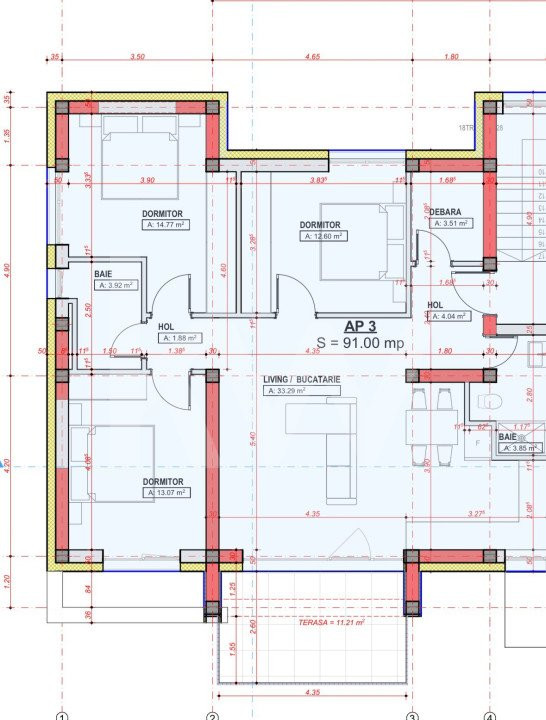 Apartament spațios cu 4 camere - 2 băi - terasa 12 mp