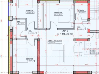 Apartament spațios cu 4 camere - 2 băi - terasa 12 mp