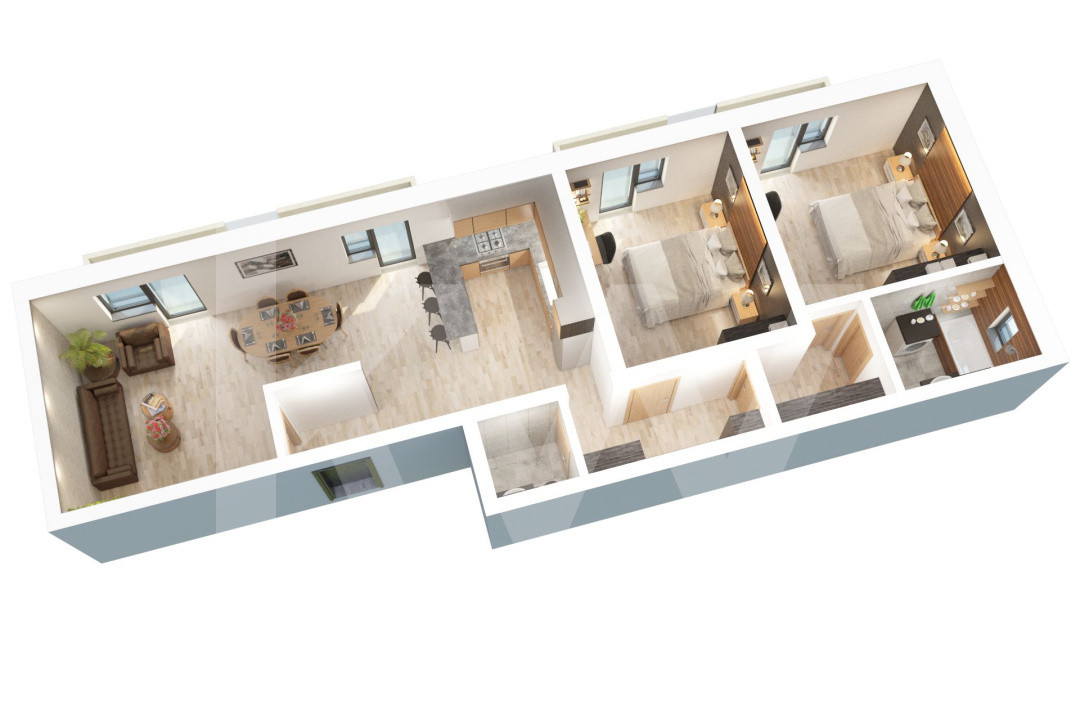 Apartament 3 camere - 77,8 mp utili - 2 balcoane 14,85 mp si 2 bai