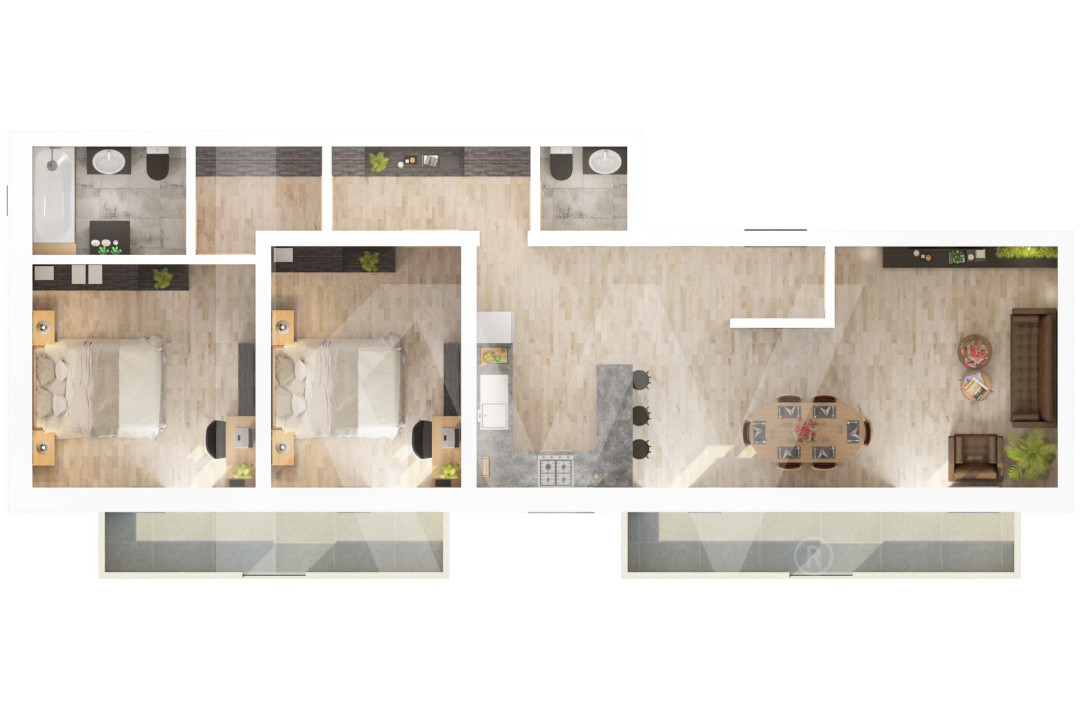 Apartament 3 camere - 77,8 mp utili - 2 balcoane 14,85 mp si 2 bai