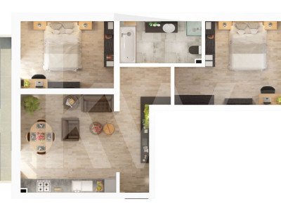 Apartament 3 camere - 77,8 mp utili - 2 balcoane 14,85 mp si 2 bai