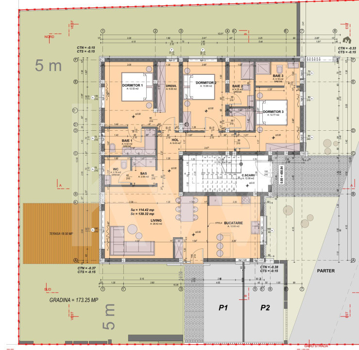 Apartament modern 4 camere 4 bai ultrafinisat teren 174mp Arhitectilor