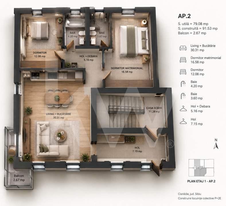 Apartament 3 camere Premium Arhitectilor