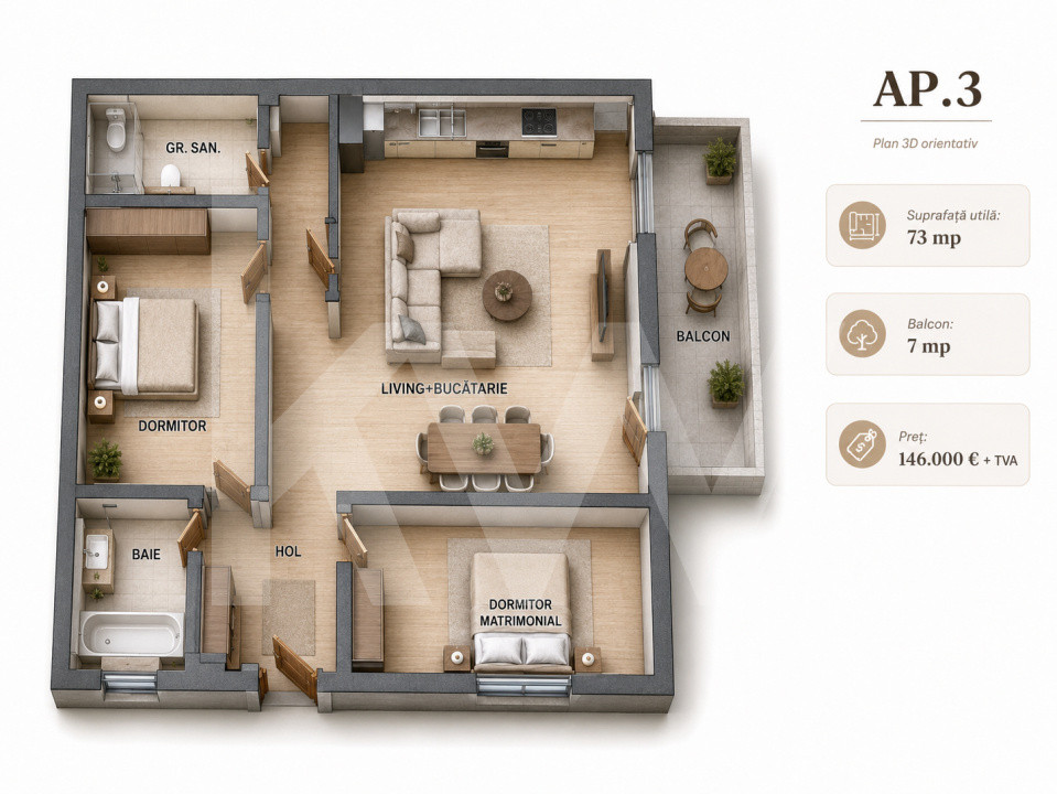 Apartament 3 camere Premium Arhitectilor