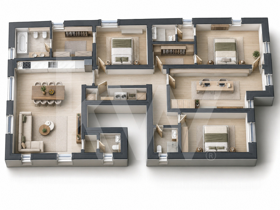 Apartament cu gradina 4 camere 3 bai