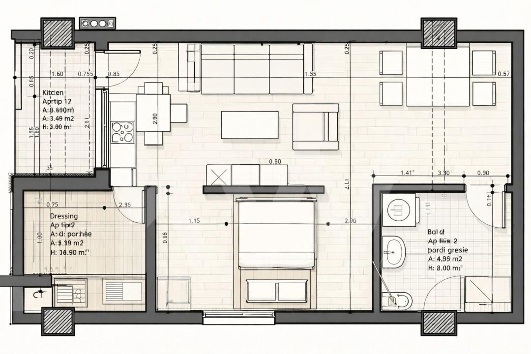 Apartament - Garsoniera bucatarie separata balcon de vanzare 33.6mpu