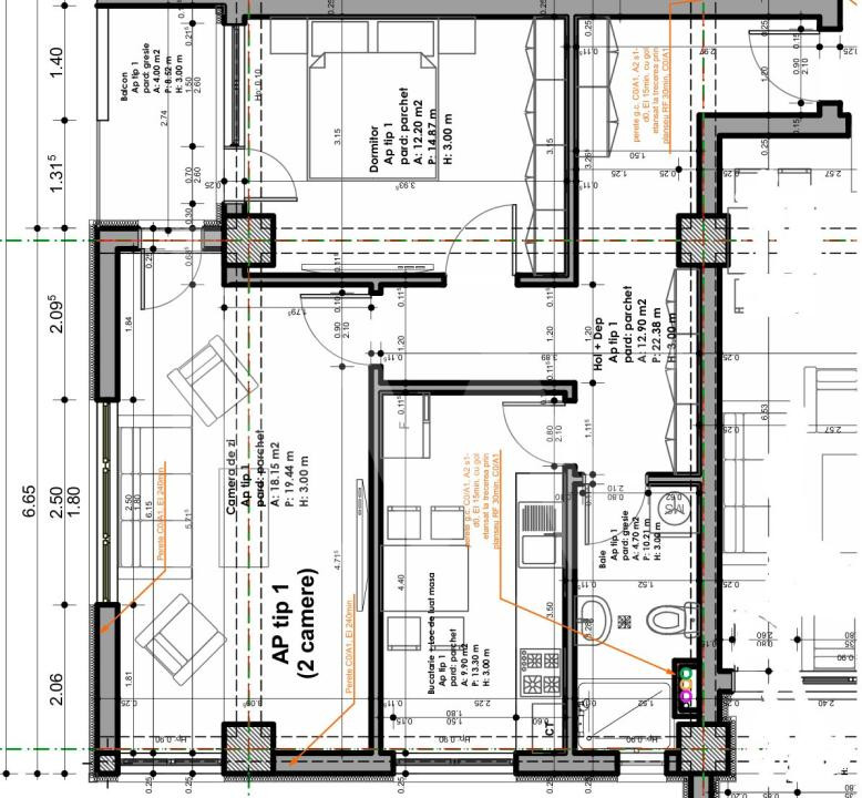 Apartament 2 camere 57.9mp utili buc separata balcon etaj 1 Sibiu