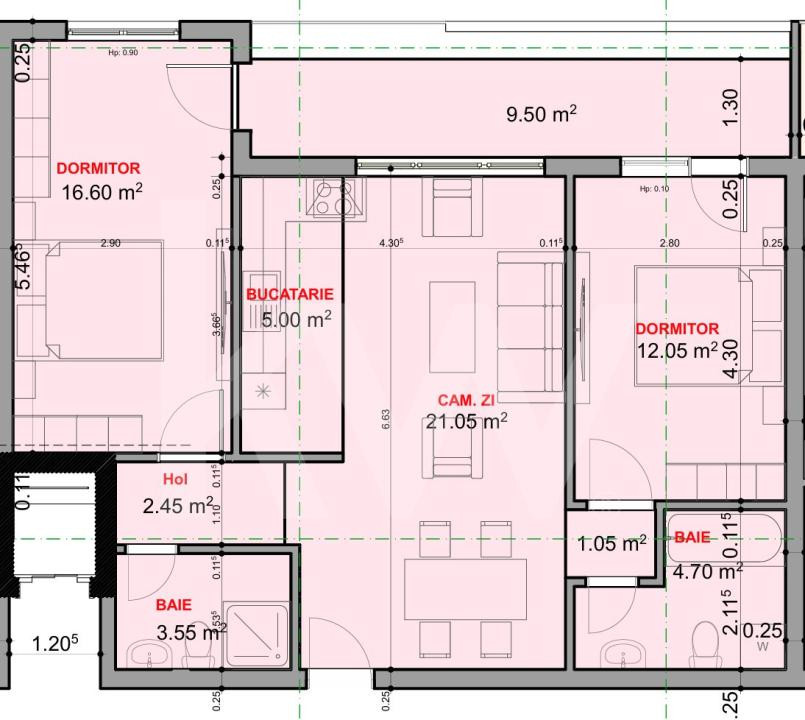 Apartament 3 camere de vanzare balcon etaj intermediar 66,45mpu Sibiu