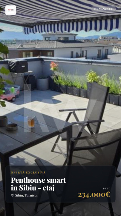 Penthouse smart în Sibiu - etaj retras, terasă generoasă