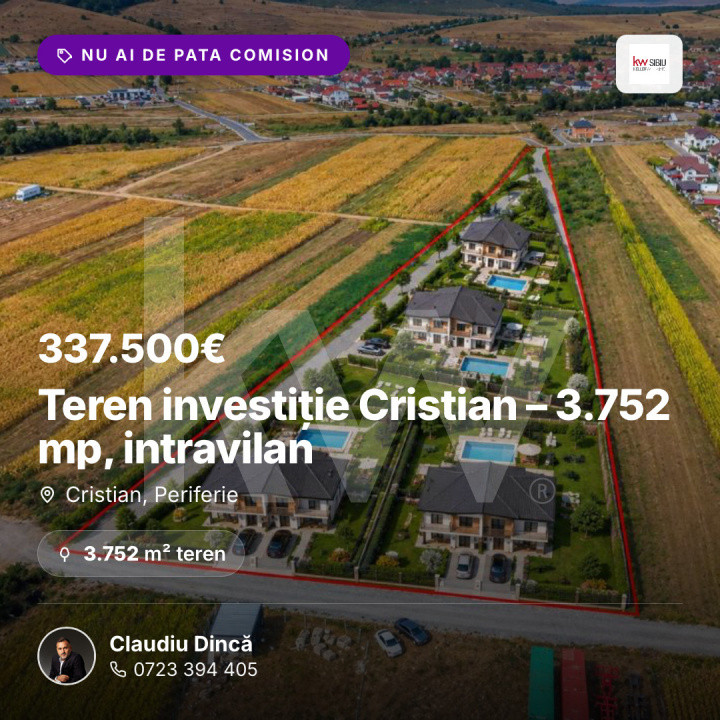 Teren investiție Cristian – 3.752 mp, intravilan front stradal dublu - 