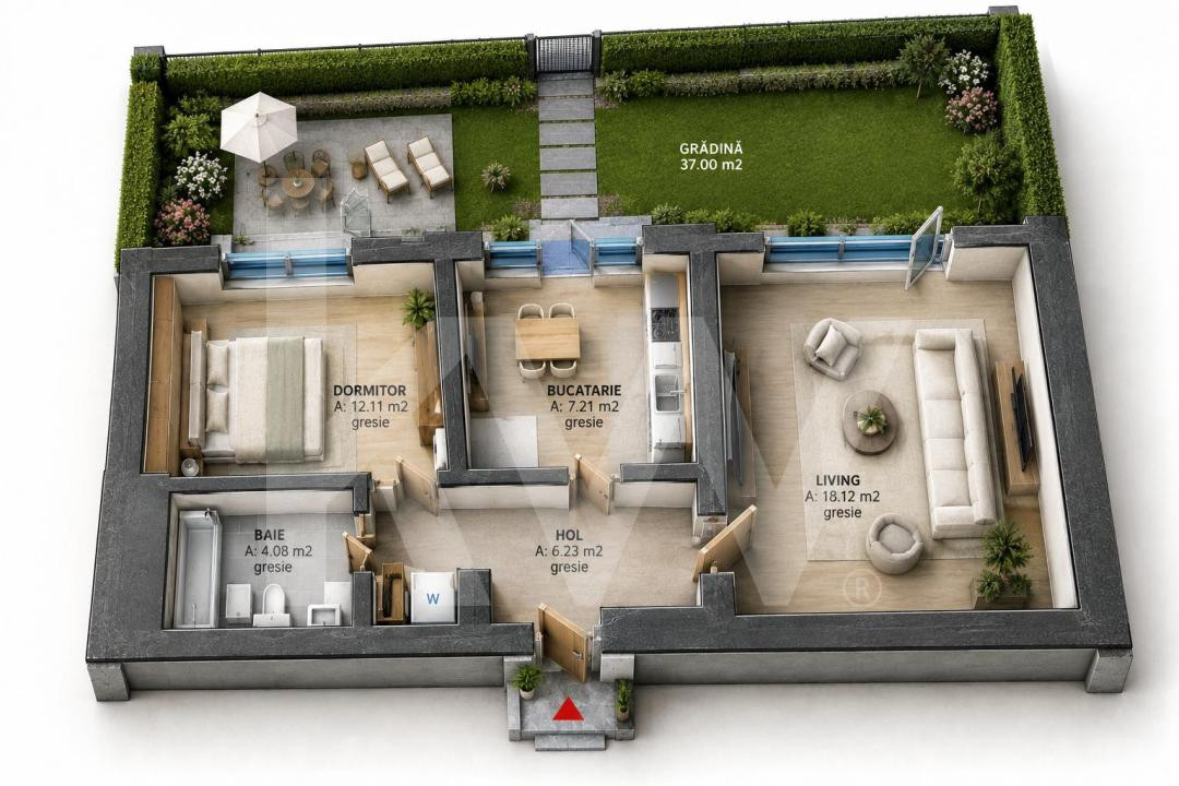Aparteament 2 camere, decomandat, cu gradina, Selimbar, bloc nou