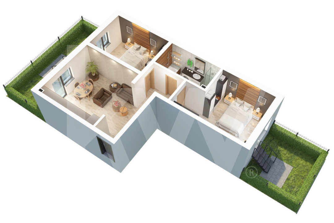 Apartament 3 camere – Grădini în suprafață totală de 47 mp