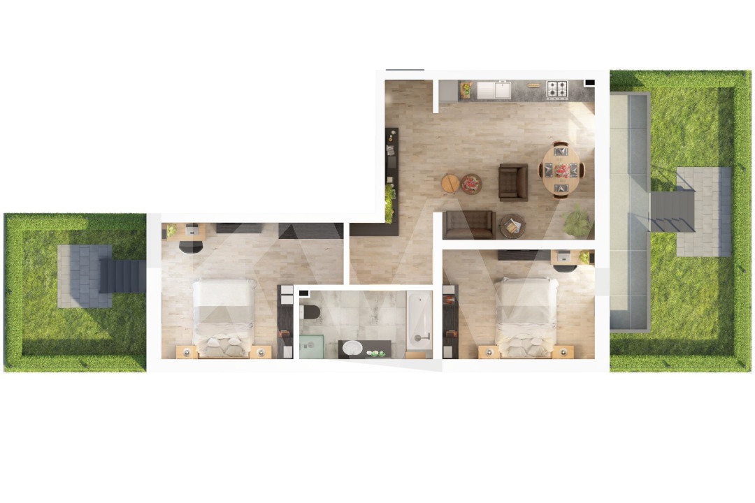 Apartament 3 camere – Grădini în suprafață totală de 47 mp