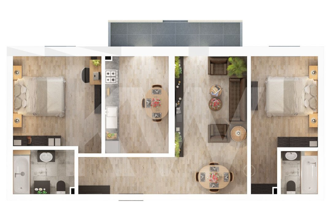 Apartament 3 camere – Zona Doamna Stanca - 68,7 mp utili + balcon 6,7 - 2 bai