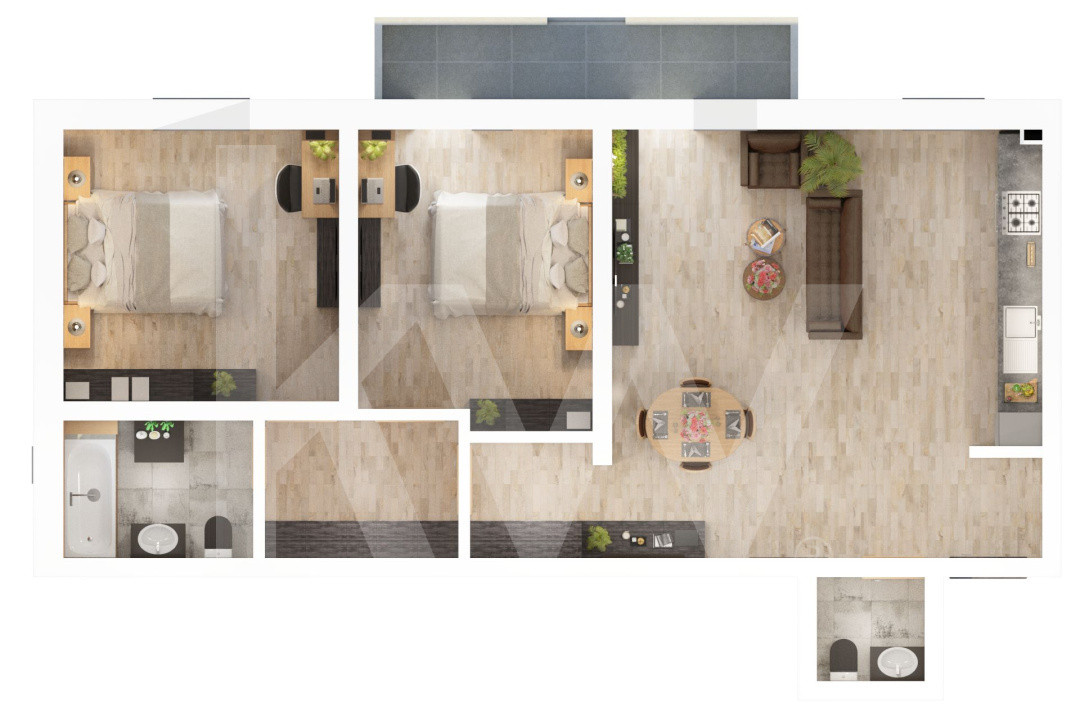Apartament 3 camere - Doamna Stanca - 73,05 mp utili - 2 bai