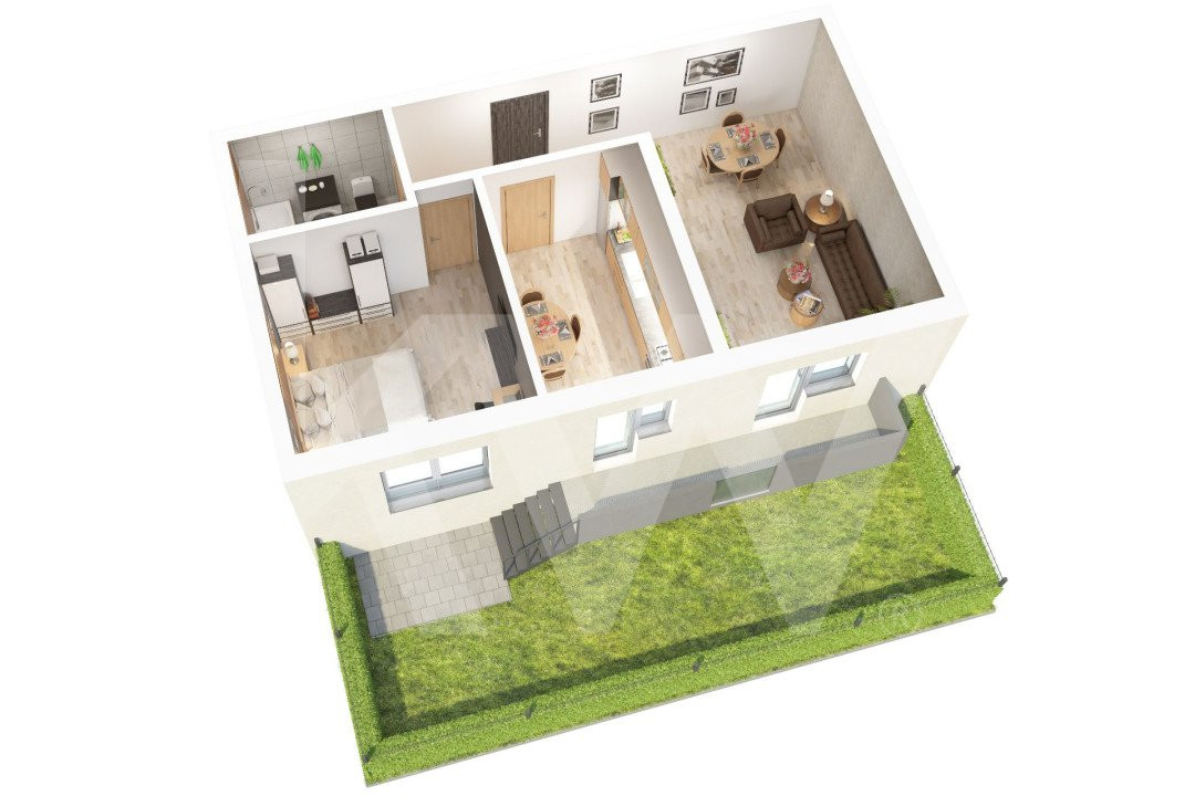 Apartament 2 camere – Suprafață 56.15mp utili + balcon 6.7mp -Grădină 40.3 mp 