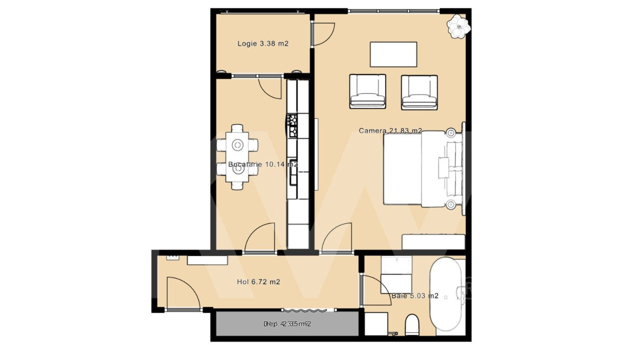 Apartament 1 camera cu Gradina - Nou - Selimbar