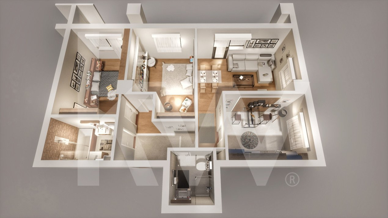 Apartament 3 camere - 2 bai - Logie 13.4 mp -Etaj Parter