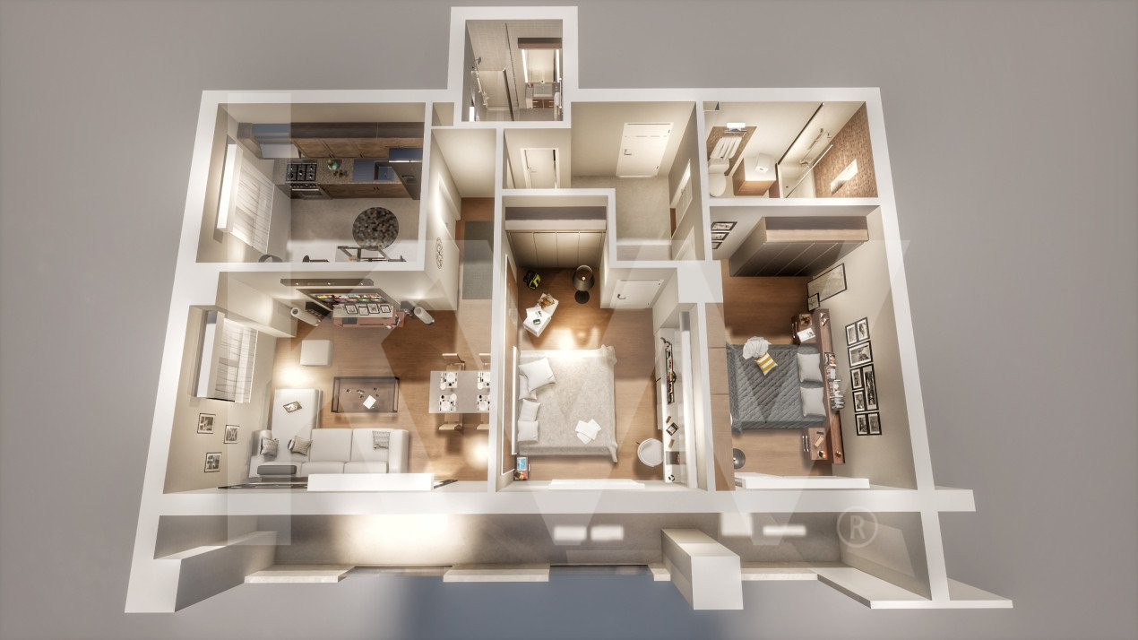 Apartament 3 camere - 2 bai - Logie 13.4 mp -Etaj Parter