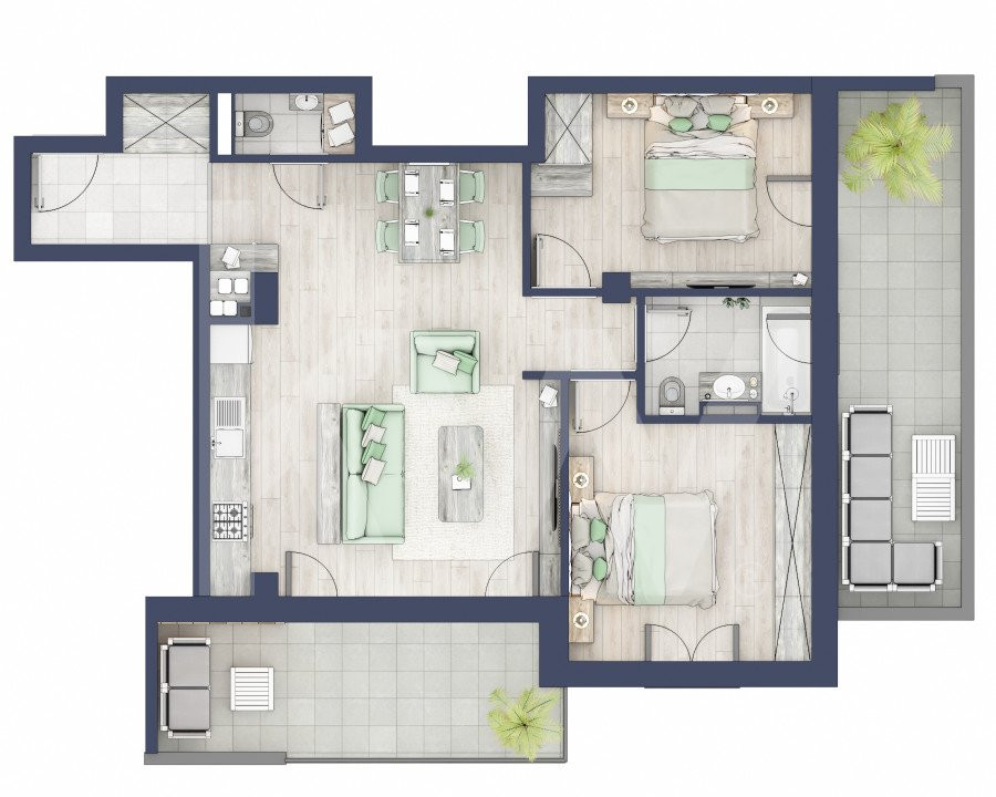 Apartament 3 camere - 2 bai - Terasa 40 mp + Balcon 