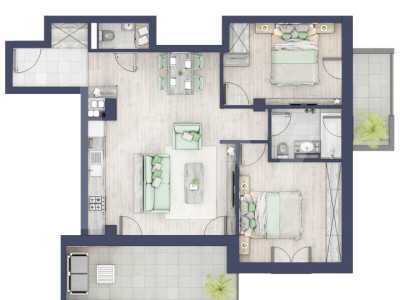 Apartament 3 camere - 2 bai - Terasa 11 mp + Balcon 
